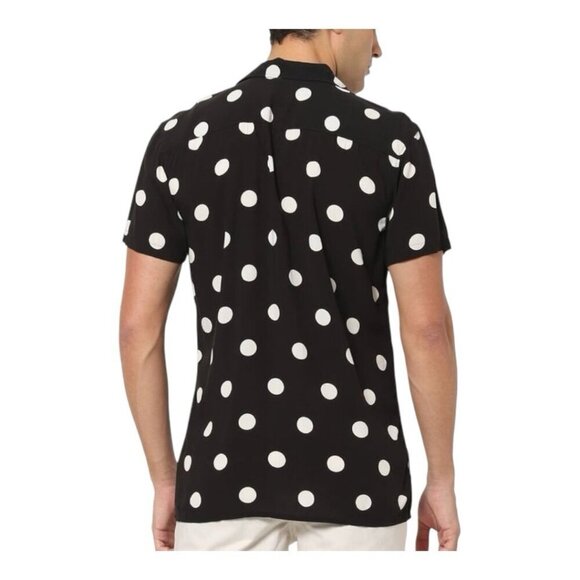 Selected Homme Mens Regular Fit Dotted Shirt~Size 15~Black Print Short Sleeve - Picture 4 of 9